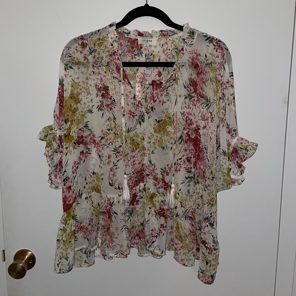 Umgee Floral Ruffle Blouse